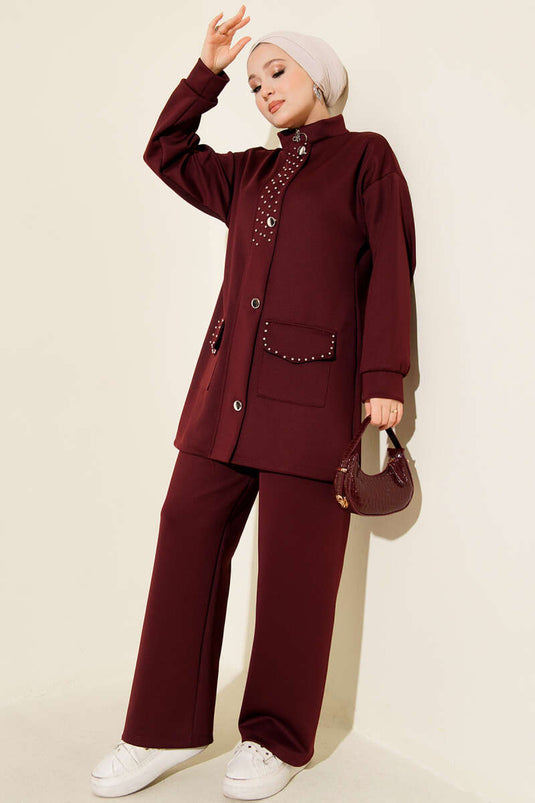 Ensemble deux pièces de plongée à perles couleur bordeaux