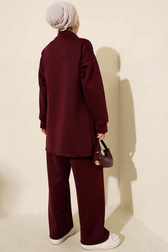 طقم غوص من قطعتين مزين بالخرز باللون العنابي