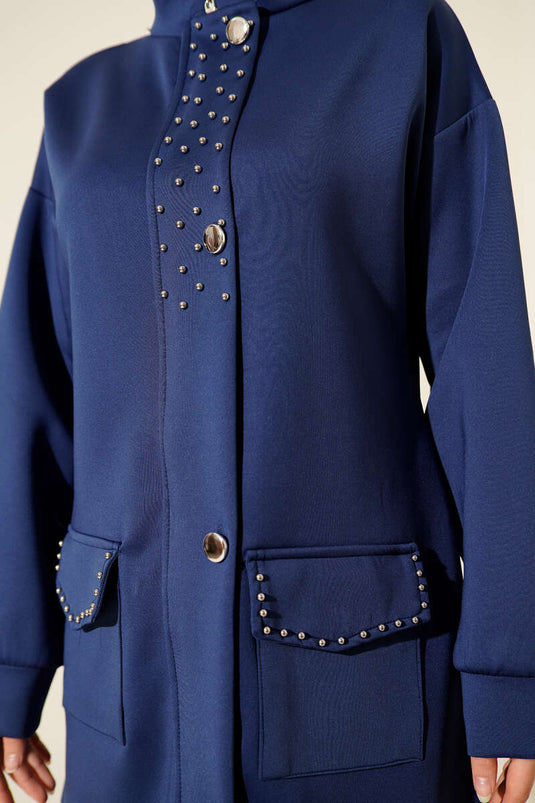 طقم غوص من قطعتين مزين بالخرز، أزرق داكن