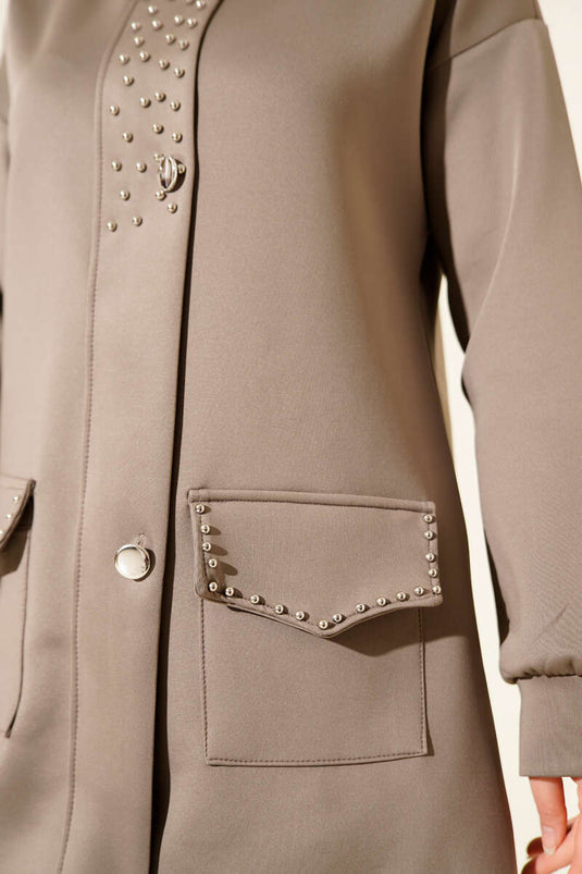 Boncuk Detaylı Scuba İkili Takım Vizon