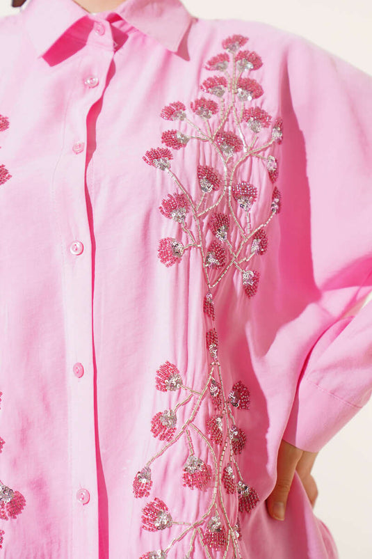 Beaded Embroidered Casual Two Piece Set Pink