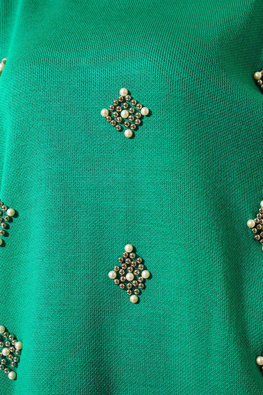 Costume Double En Maille Orné De Perles Vert