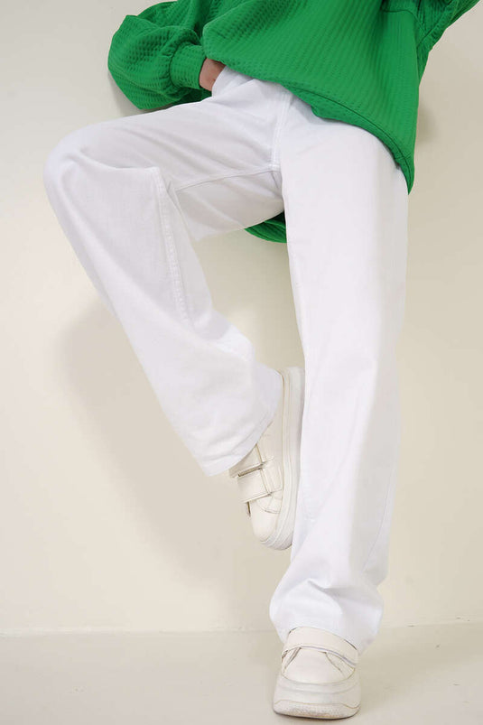 Boru Leg White Jean Pants