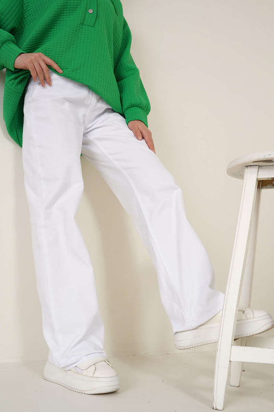 Boru Leg White Jean Pants