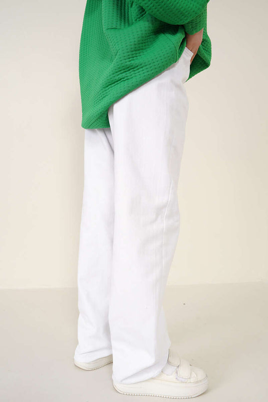 Boru Leg White Jean Pants