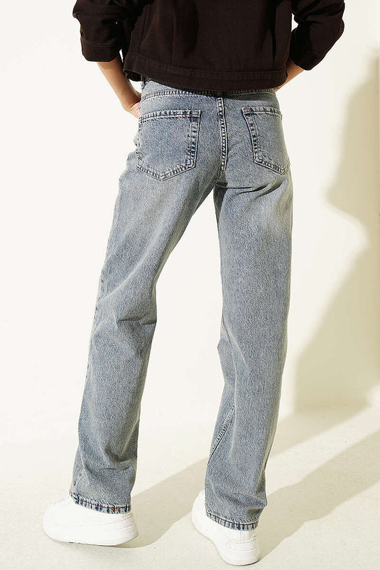 Jeans Con Orlo A Risvolto E Tasche In Chiaro Kar Açık