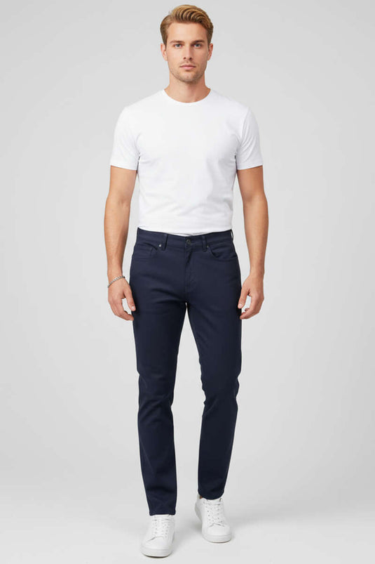 Pantalon droit en lycra pour homme, bleu marine