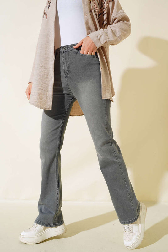 Pantalon Denim Lycra Jambe Tube Gris Clair