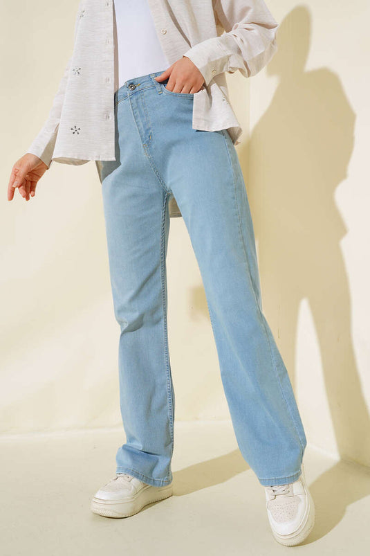 Pantalon Denim Lycra Tube Leg Bleu Clair