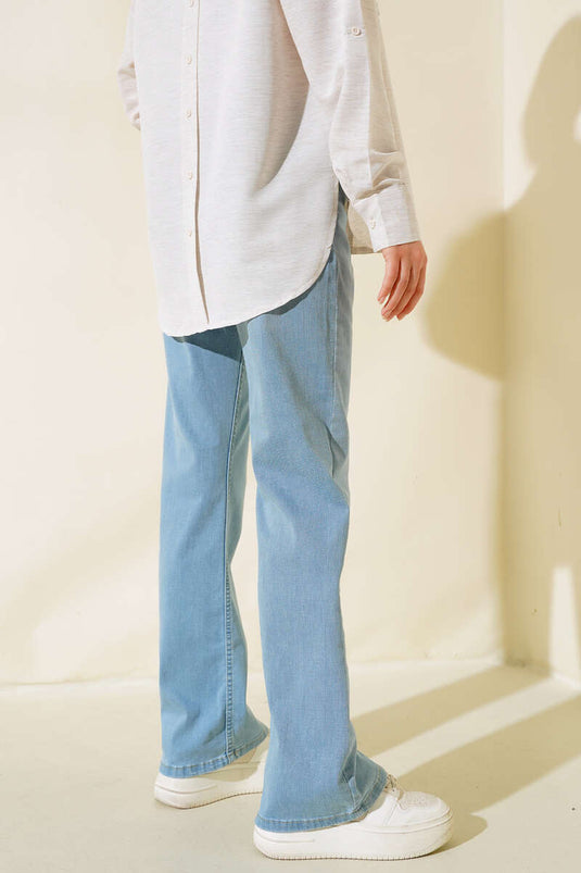 Pantalon Denim Lycra Tube Leg Bleu Clair