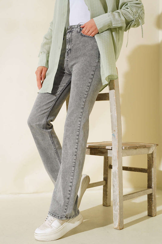 Pantalon Denim Lycra Tube Leg Gris Neige Foncé