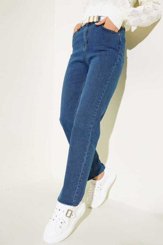 Pantalon Jean Déchiré À Jambe Tuyau Bleu Denim