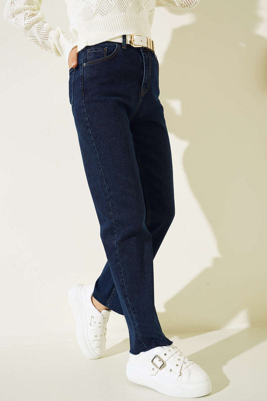 Pantalon Jean Déchiré à Jambes Tuyaux Bleu Marine