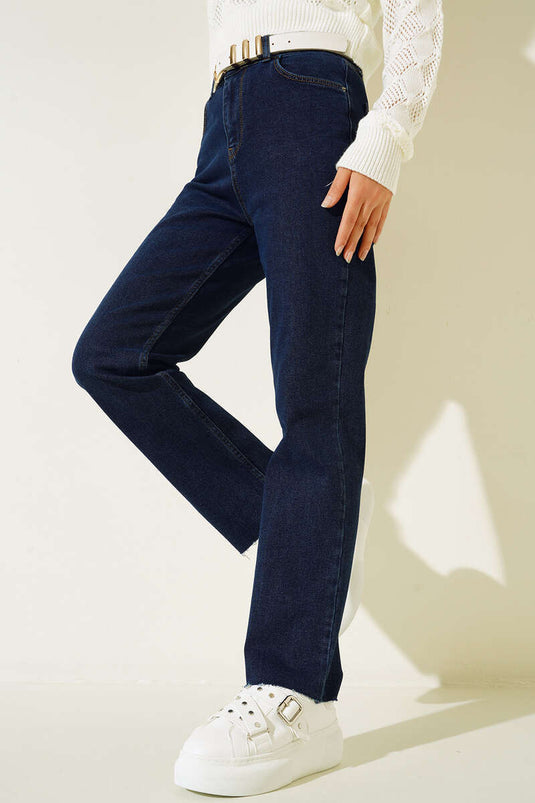 Pantalon Jean Déchiré à Jambes Tuyaux Bleu Marine