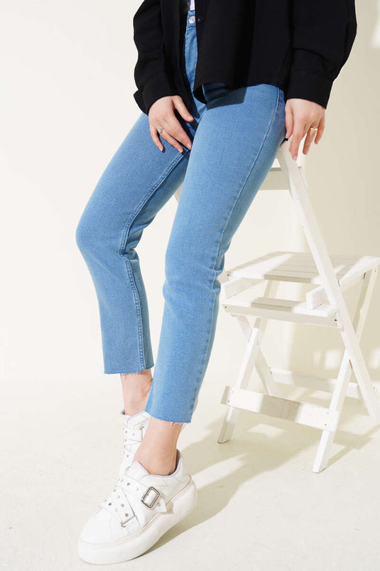 Torn Knee Ripped Jeans Pants Blue