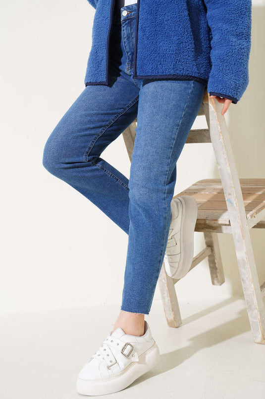 Pantalon en Jean déchiré à l'entrejambe, teinte bleue