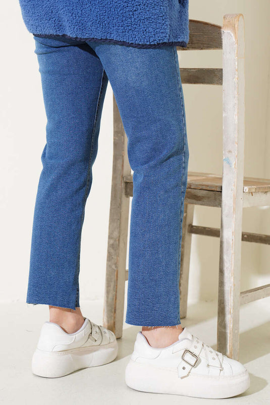 Pantalon en Jean déchiré à l'entrejambe, teinte bleue