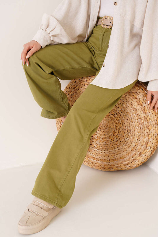 Boru Leg Jean Pants in Oil Green