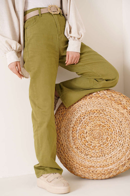 Boru Leg Jean Pants in Oil Green