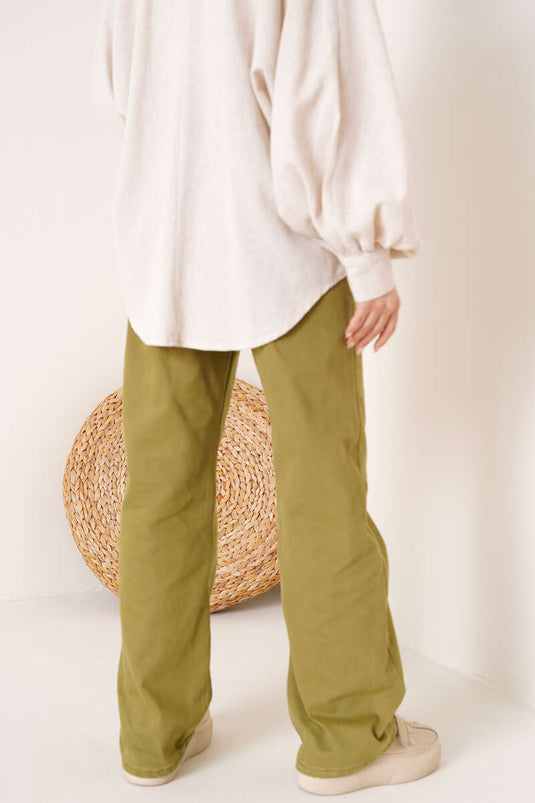 Boru Leg Jean Pants in Oil Green