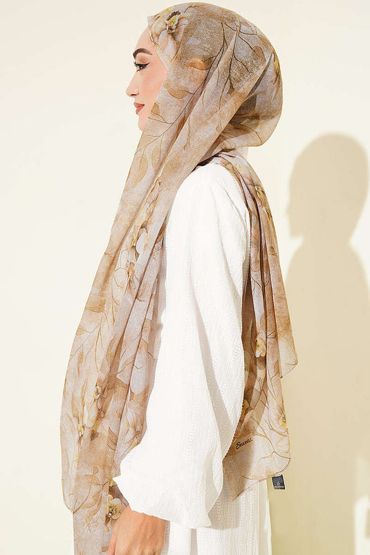 Beige Botanisch Bloemendessin Bamboe Sjaal