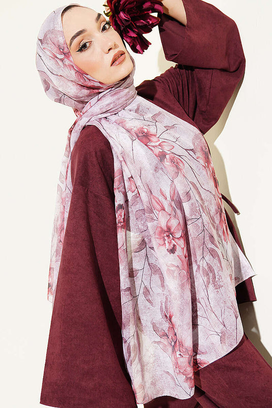 Écharpe En Bambou À Motif Floral Botanique Couleur Rose Poussière