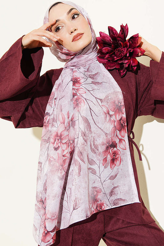 Écharpe En Bambou À Motif Floral Botanique Couleur Rose Poussière