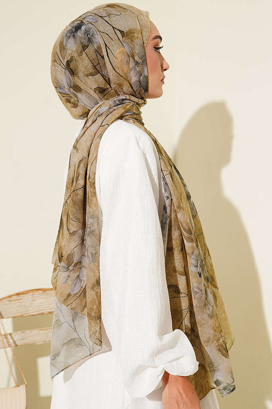 Botanical Floral Patterned Bamboo Shawl Beige