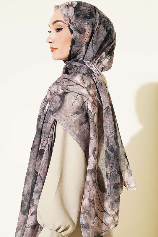 Bambus-Schal Mit Botanischem Blumenmuster Mink