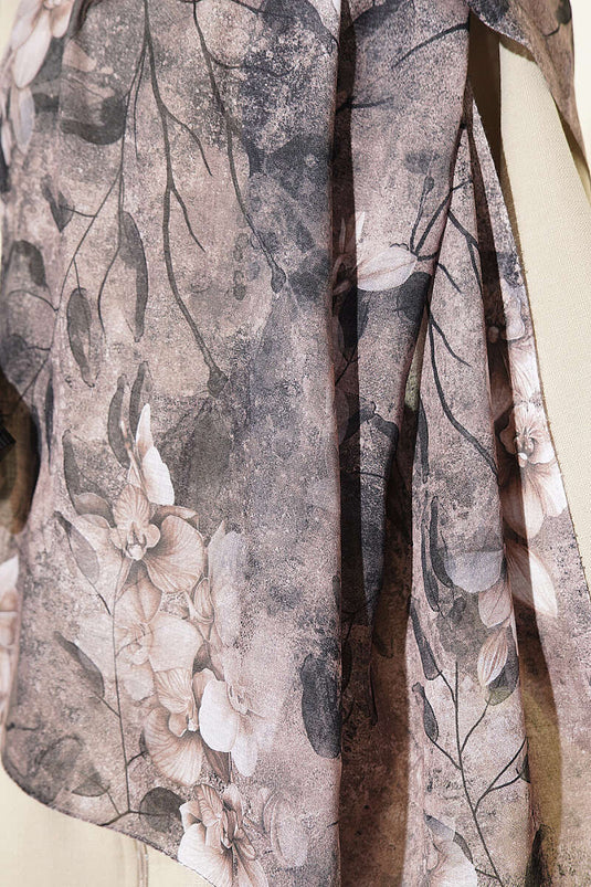 Bambus-Schal Mit Botanischem Blumenmuster Mink
