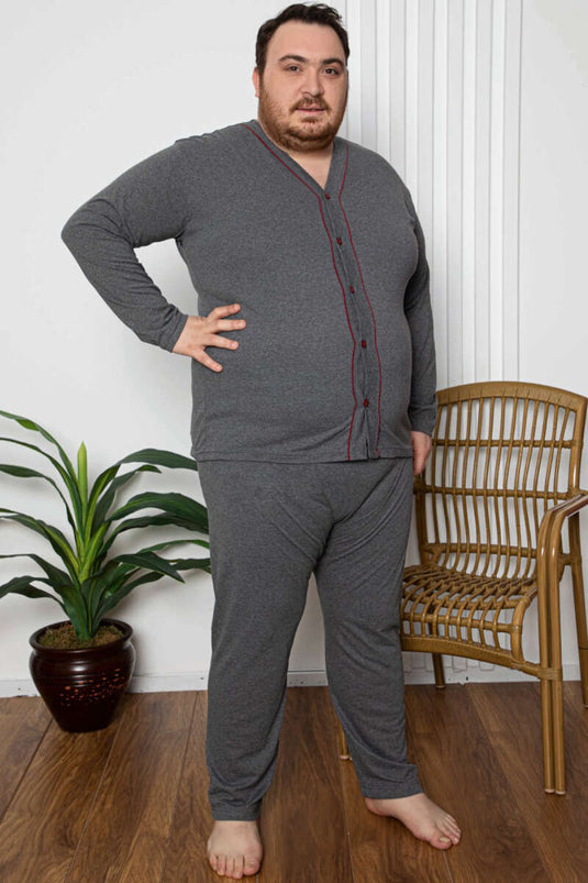 Ensemble pyjama boutonné grande taille pour homme, couleur bordeaux fumé