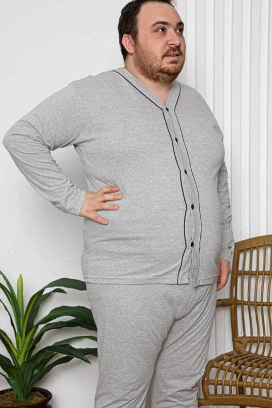 Ensemble pyjama homme grande taille avec boutons, gris