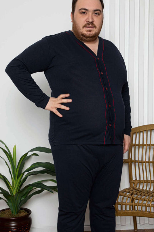 Ensemble pyjama homme grande taille à boutons, bleu marine et vert