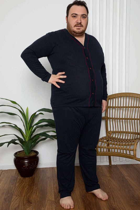 Ensemble pyjama homme grande taille à boutons, bleu marine et vert