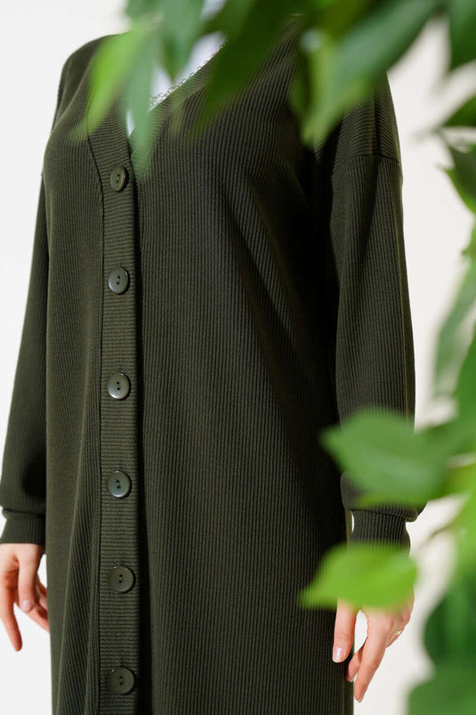 Geknoopt geribbeld lang vest Khaki