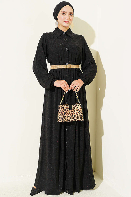 Robe Détaillée Avec Pantalon À Boutons Noir