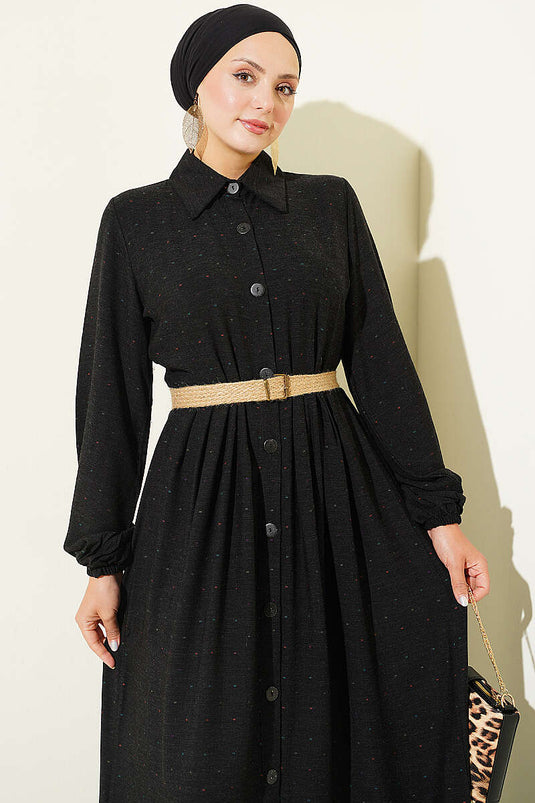 Robe Détaillée Avec Pantalon À Boutons Noir