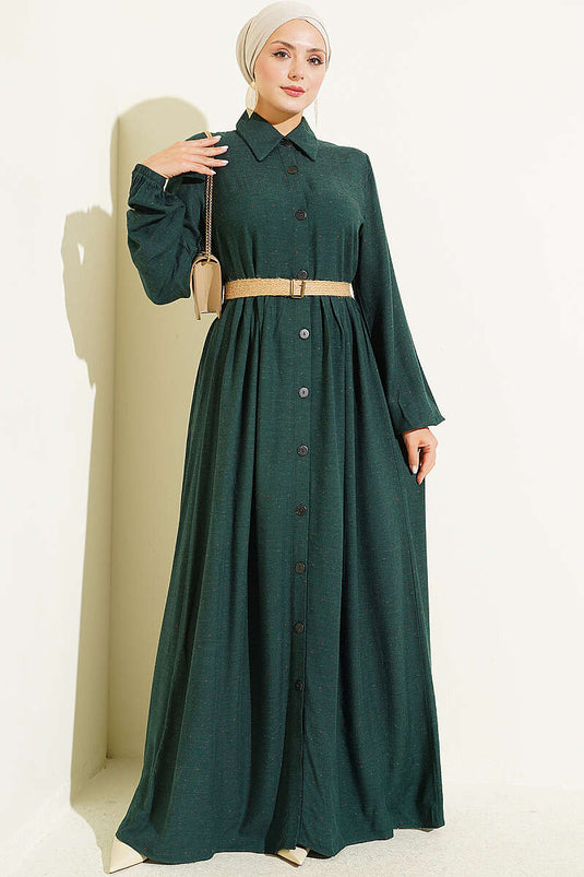 Robe Boy Émeraude À Boutons Et Détails Plissés