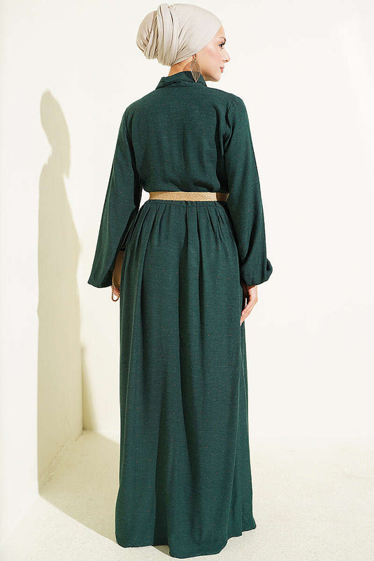Robe Boy Émeraude À Boutons Et Détails Plissés