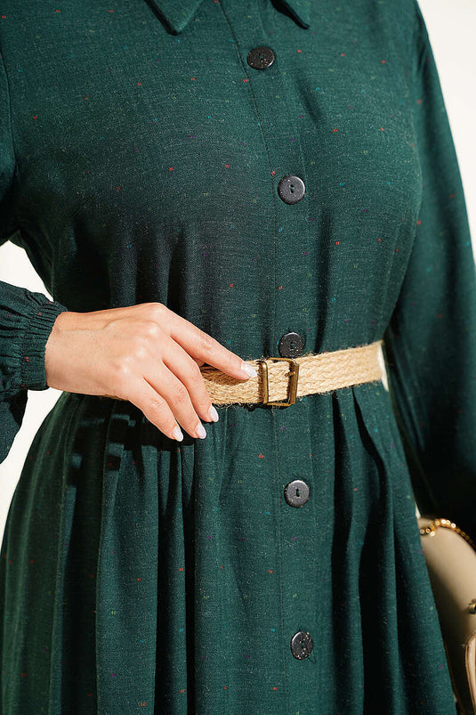 Robe Boy Émeraude À Boutons Et Détails Plissés