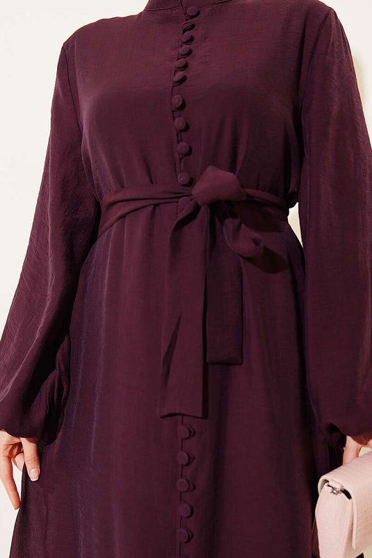 Robe longue boutonnée ceinturée bordeaux