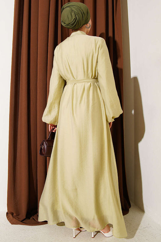 Full-Length British Buttoned Belted Dress in Olive Green