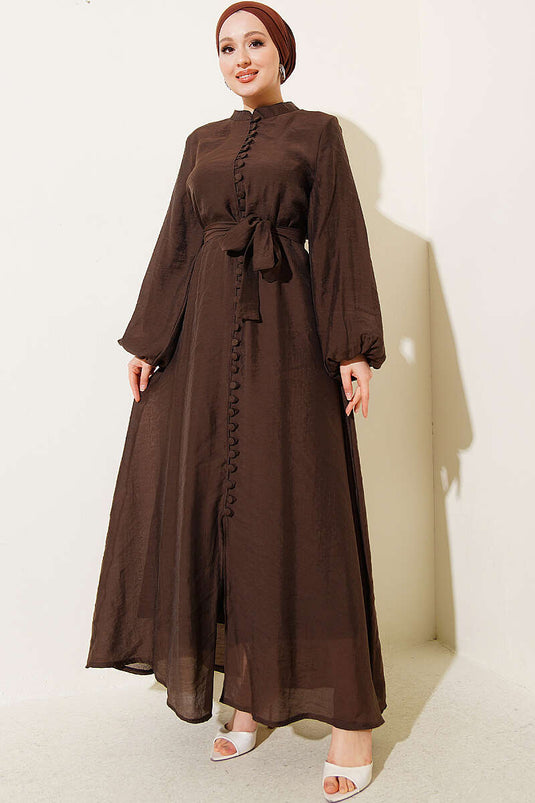 Ganzkörperkleid mit Knöpfen und Gürtel, Braun