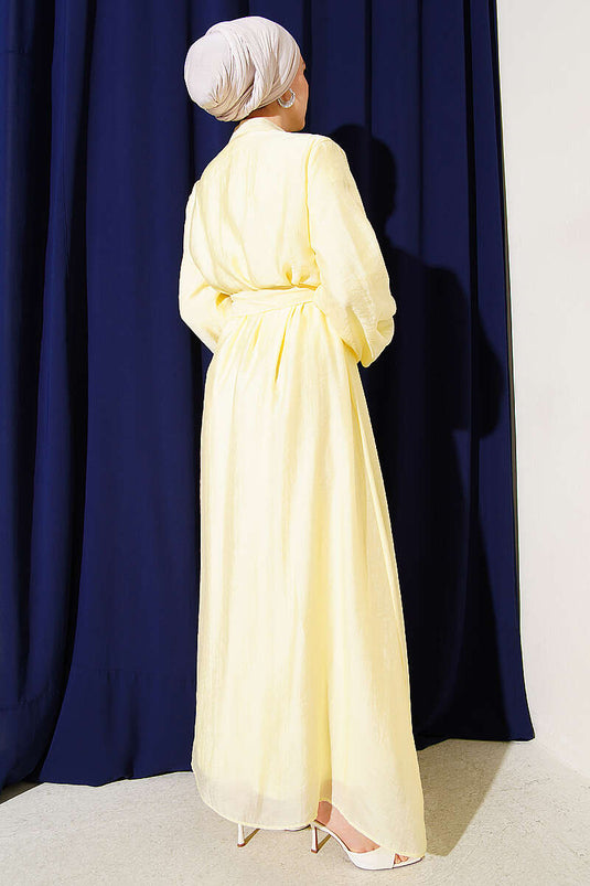 Full-Length British Buttoned Belted Dress Yellow