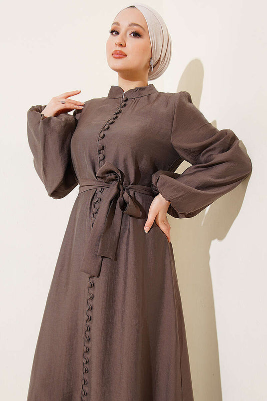 Full-Length British Buttoned Belted Dress Mink