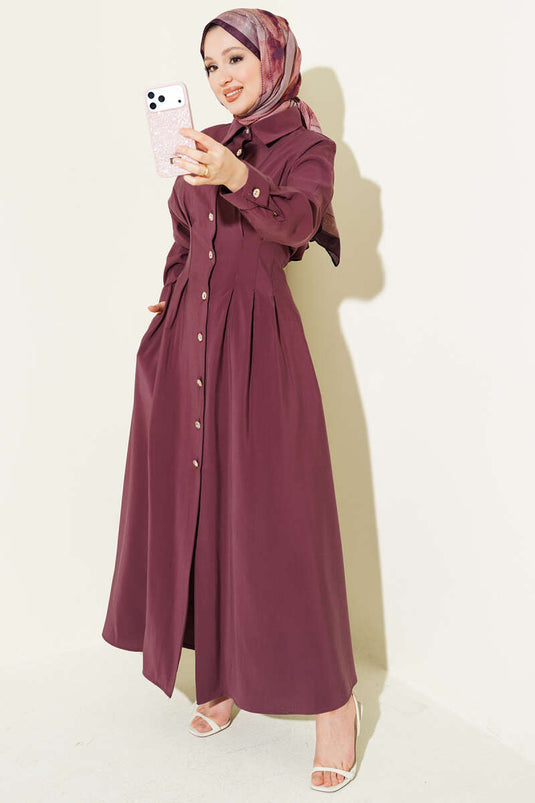 Ganzknöpfiges, tailliertes Modal-Kleid Magenta