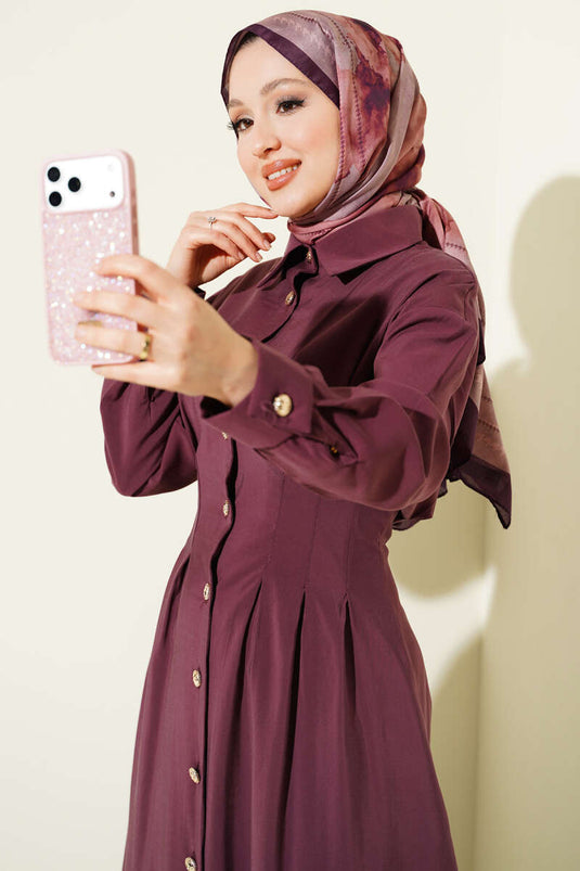 Ganzknöpfiges, tailliertes Modal-Kleid Magenta