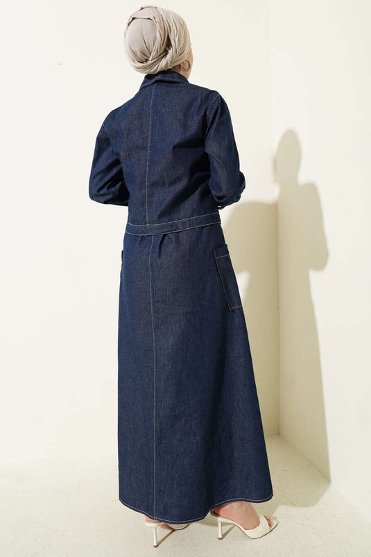 Completo con Gilet in Jeans e Giacca con Bottoni, Blu Denim