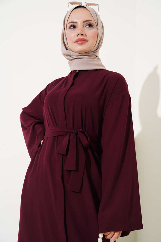 Abaya Boutonnée Rouge Claret