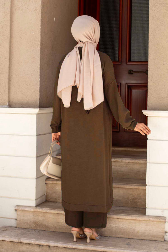 Costume Double Boutonné Aerobin Hijab, Tan